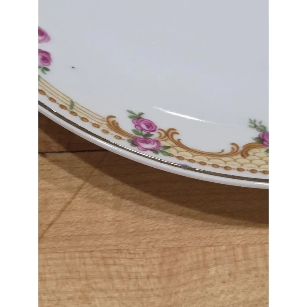 Antique Z S & Co Bavaria Pink Tulip Purple Rose Porcelain Plate Gold Rim